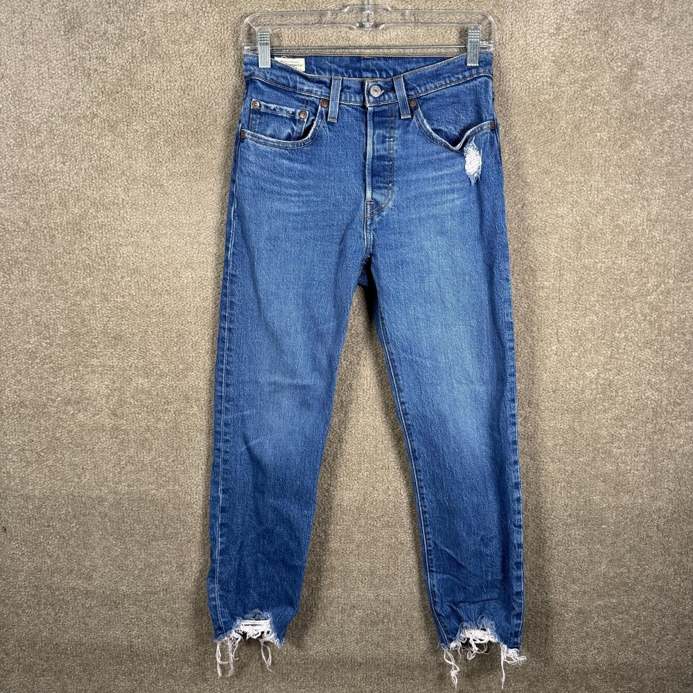 Levi's 501 Original Jeans Womens 26 X 26 Medium Blue Distressed Hem High Rise